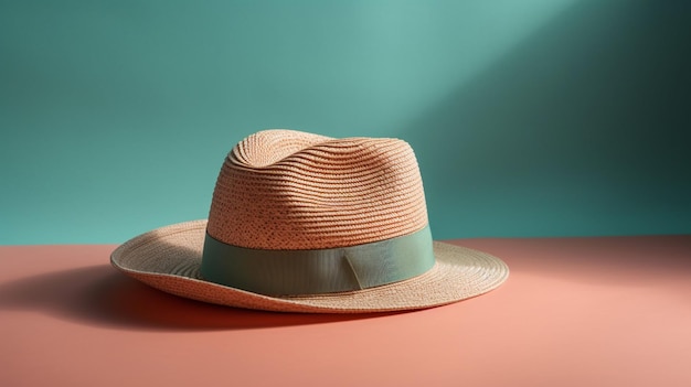 Un sombrero con un fondo azul y un fondo verde.