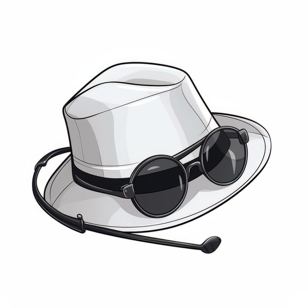 sombrero con gafas de sol en una ilustración de vector de fondo blanco