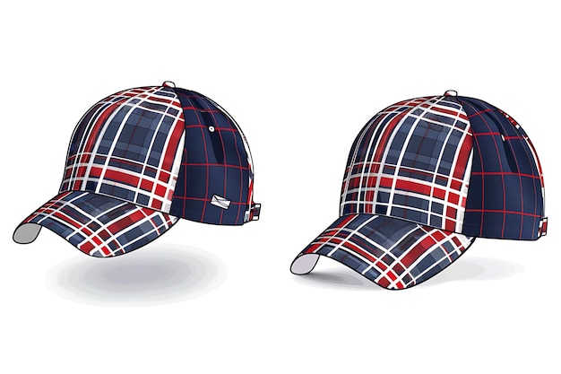 Sombrero de golf cortado con un patrón a cuadros en el borde con ilustración Colección de ropa plana