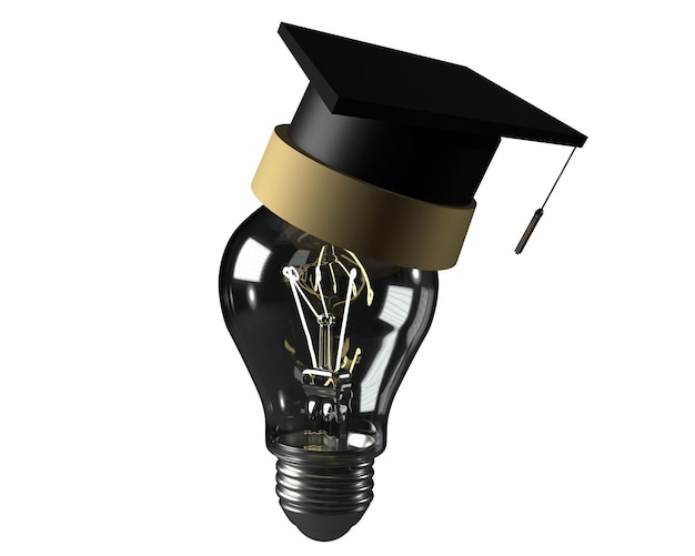 Sombrero gorra color negro lámpara bombilla tecnología electrónica energía poder símbolo felicitación escuela secundaria aula licenciatura universidad escuela colegio educación terminar negocio idea3d render