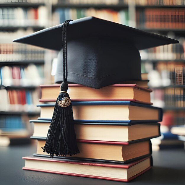 Sombrero de graduación y libros