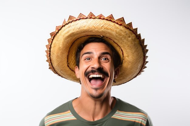 Foto sombrero homem chapéu pessoa mexicano traje feliz festa tradicional homem isolado latim alegre