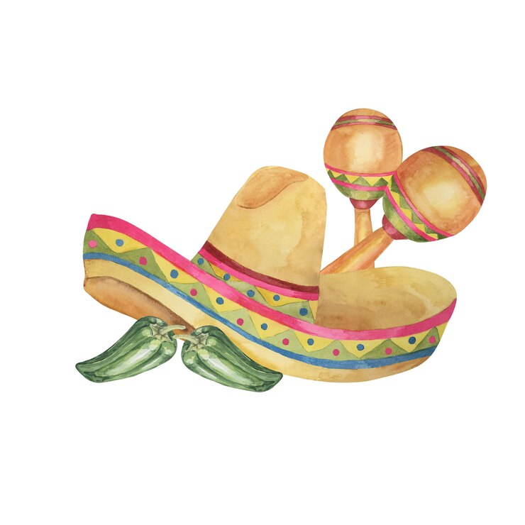Foto sombrero con maracas y pimientos jalapeno