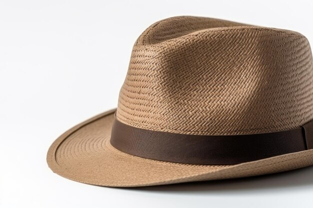 Sombrero marrón con banda marrón en un fondo transparente PNG de superficie blanca o clara
