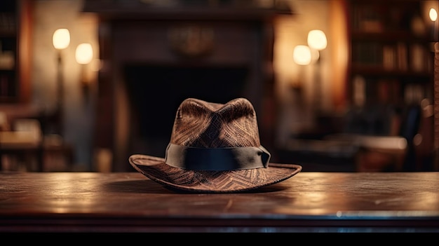 Foto sombrero en mesa de madera