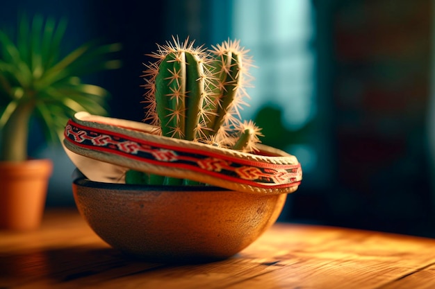 Sombrero mexicano y cactus IA generativa