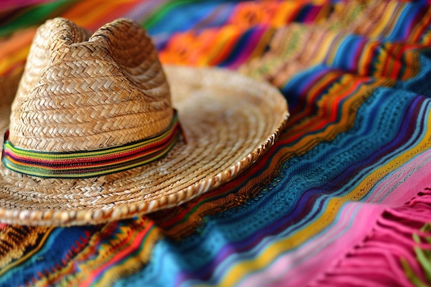 El sombrero mexicano en un colorido fondo de primer plano