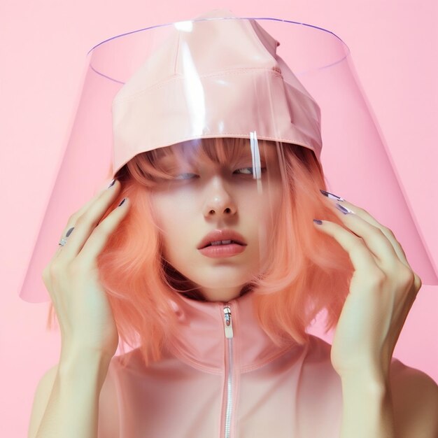 Sombrero mujer látex arte colorido modelo moda gafas belleza creativo retrato IA generativa