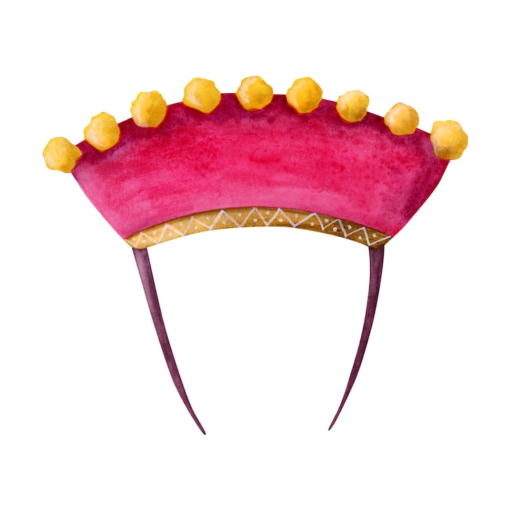 Foto sombrero nacional mexicano mexicano rosa rojo con pompones amarillos ilustración acuarela tocado peruano