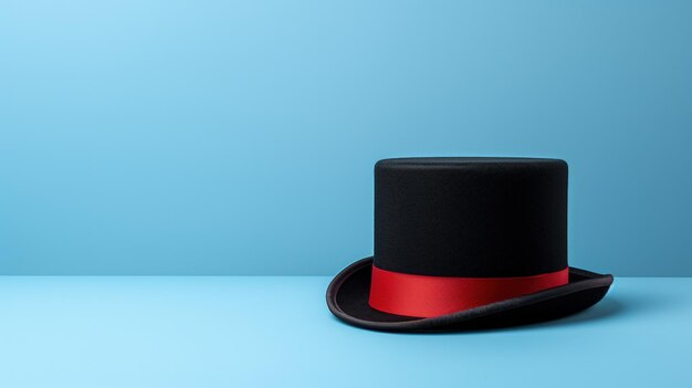 Foto sombrero negro con una franja roja aislada sobre un fondo azul con espacio para el texto ia generativa