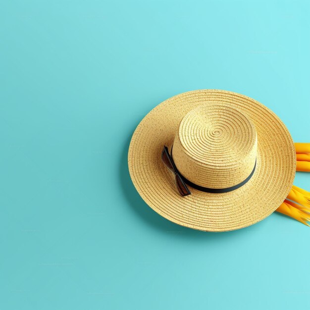 Foto un sombrero de paja amarillo con un sombrero de paja