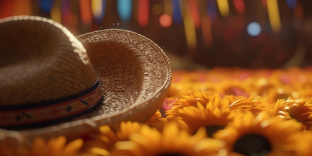 Foto sombrero de paja fiesta junina fondo fiesta brasileña y festival latinoamericano ia generativa