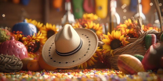 sombrero de paja fiesta junina fondo fiesta brasileña y festival latinoamericano IA generativa