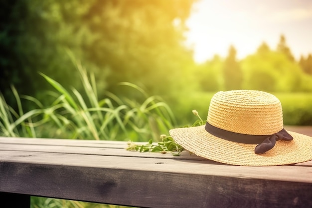 Sombrero de paja en el fondo de la naturaleza generado por Ai