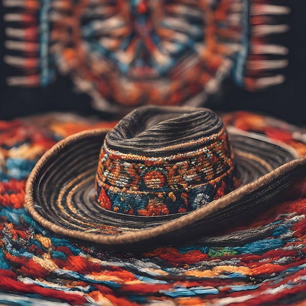 Foto un sombrero de paja en una mesa