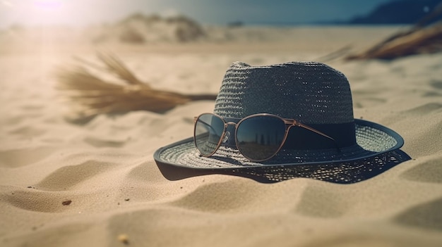 Sombrero de paja en la playa Generativo Ai