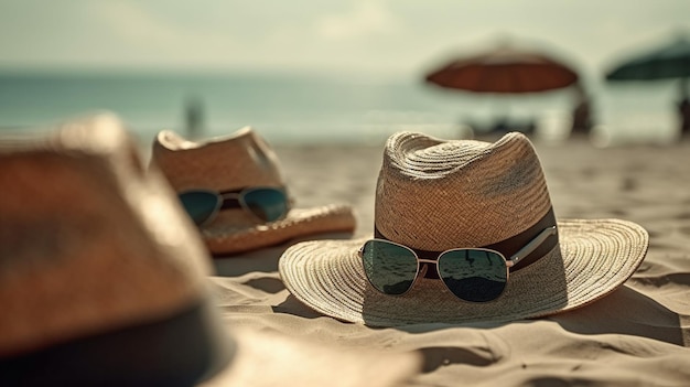 Sombrero de paja en la playa Generativo Ai