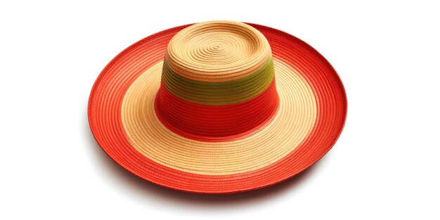 Un sombrero de paja rojo, amarillo y verde con una franja verde