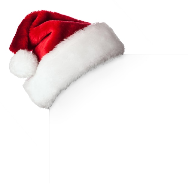 Sombrero de Papá Noel en un cartel blanco