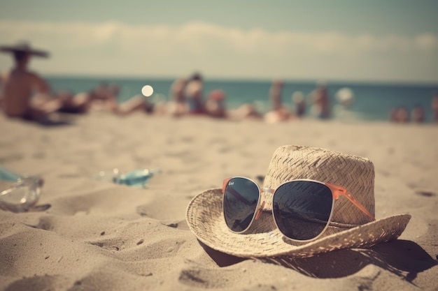 Un sombrero en la playa con la palabra playa.