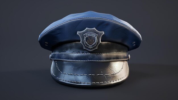Foto un sombrero de policía es un símbolo de autoridad y aplicación de la ley. por lo general lo llevan los oficiales de policía y otro personal de aplicación de la ley.
