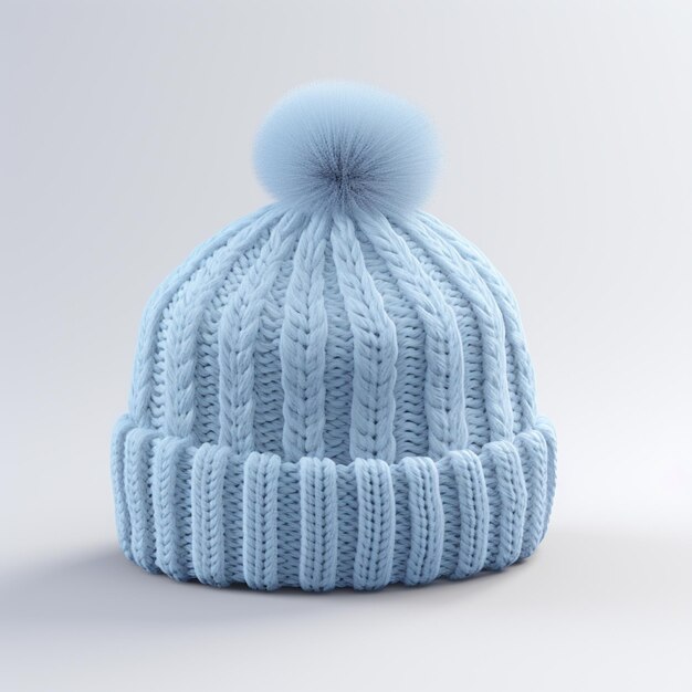 Foto sombrero de punto azul arafado con un pom pom en la parte superior generativo ai