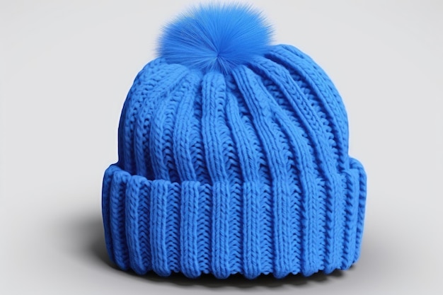 Foto sombrero de punto azul majestuoso con un pom pom esponjoso sobre fondo transparente blanco o png