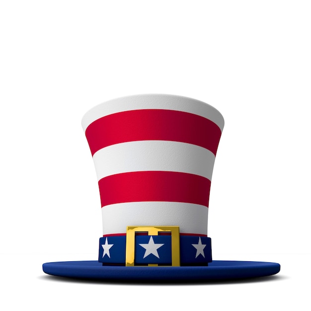 Sombrero de rayas y estrellas del tío Sam de Estados Unidos Representación 3D
