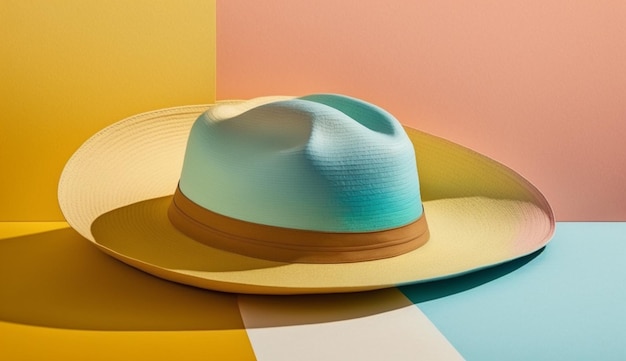 Sombrero para el sol sobre un fondo brillante en el concepto de verano con IA generativa