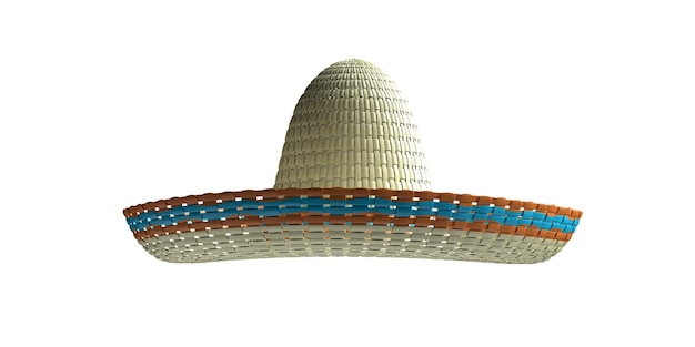 Sombrero-Strohhut, traditionelle mexikanische Kopfbedeckung, isolierter Ausschnitt auf weißem Hintergrund, Vorderansicht, 3D-Darstellung