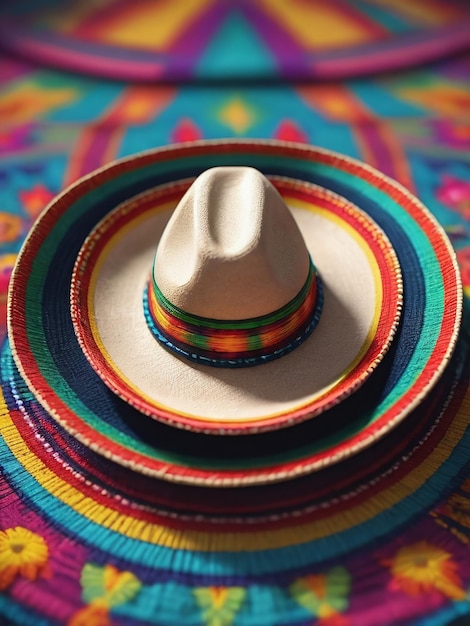 Sombrero tradicional mexicano em têxteis vibrantes