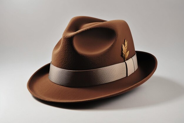 Sombrero trilby de fieltro marrón sobre un fondo blanco.