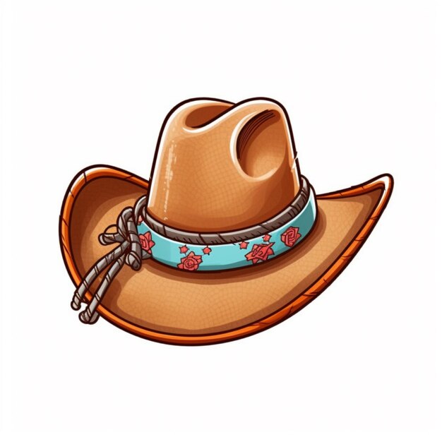 Foto sombrero de vaquero de dibujos animados con una cuerda y decoración floral generativo ai