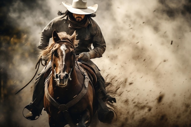 Un sombrero de vaquero con un hombre a caballo IA generativa