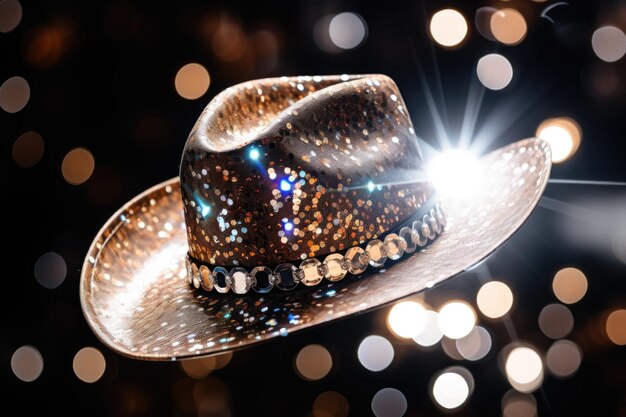 Foto un sombrero de vaquero con luces brillantes en el fondo imagen digital sombrero de discoteca