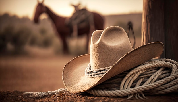 Foto sombrero de vaquero en el rancho generativo ai