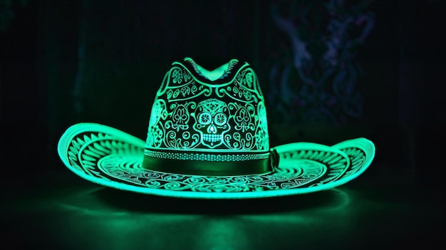 Sombrero de vaquero verde con calavera