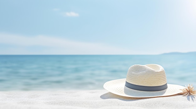 Foto sombrero de viaje de verano en la hermosa playa