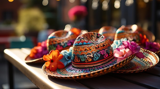 Sombreros coloridos dispostos decorativamente em fundo
