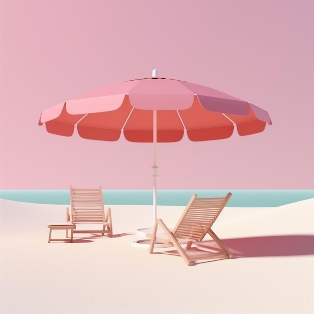 Una sombrilla rosa con una sombrilla rosa en la playa.