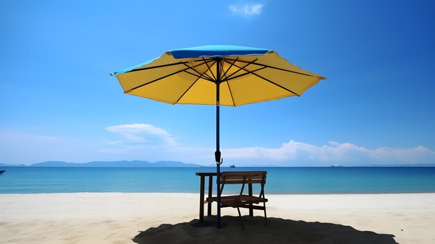 Sombrilla y silla de playa con paisaje de playa vacaciones de verano