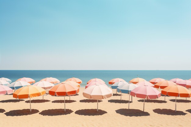 sombrillas de playa perfectamente colocadas en la playa para proporcionar sombra y deshacerse del calor