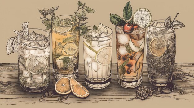 Sommer-Cocktail-Illustration hautnah