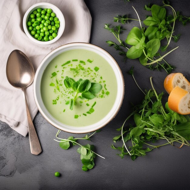 Sommer-Creme-Suppe mit grünen frischen Erbsen