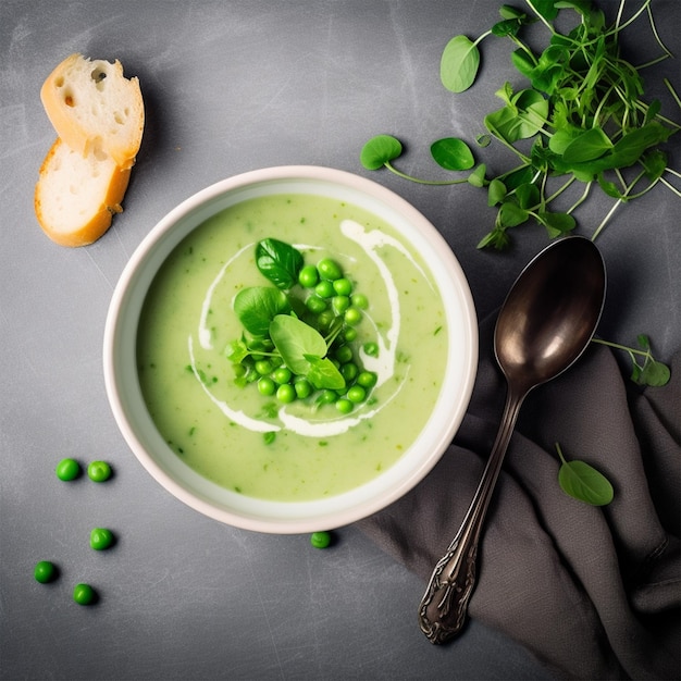 Sommer-Creme-Suppe mit grünen frischen Erbsen