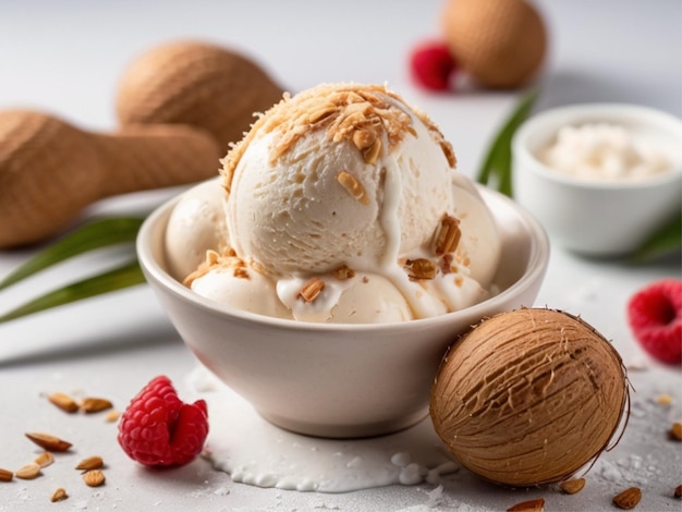 Sommer-Dessert-Eis mit Kokosnuss, isoliert auf weißem Hintergrund