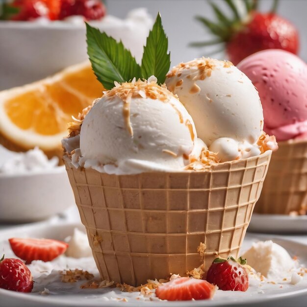 Sommer-Dessert-Eiscreme Eiscreme mit Kokosnuss