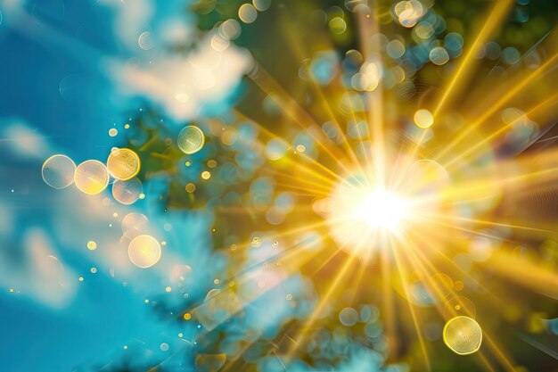 Foto sommer-hintergrund mit einer herrlichen sommer-sonne burst mit linsenflare raum für ihren text