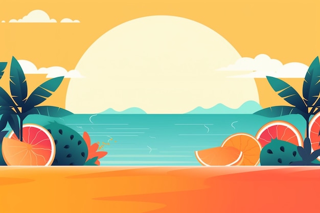 Sommer-Hintergrundillustration Eine wunderschöne Strandszene, erstellt mit generativer KI