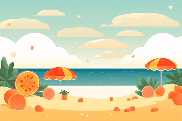 Sommer-Hintergrundillustration Eine wunderschöne Strandszene, erstellt mit generativer KI